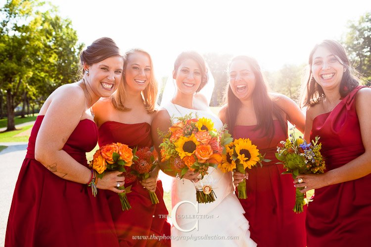 bridesmaids nashville wedding fall red sunflowers bouquet