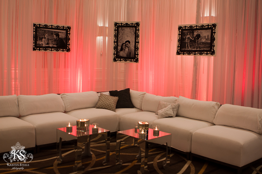 Check out the lounge areas we created complete with draped'walls'